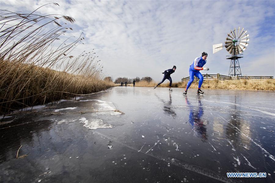 THE NETHERLANDS-FRISLAND-NATURAL ICE-SKATING