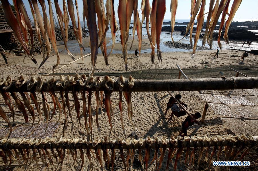 MYANMAR-THANBYUZAYAT-DRYING FISH