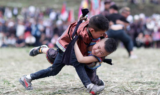 Traditional Wrestling Festival held in SW China's Guizhou